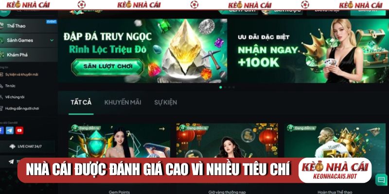 Nhà cái được đánh giá cao vì nhiều tiêu chí khác nhau